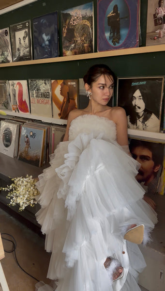 フリル チュール ティアードドレス(W359)