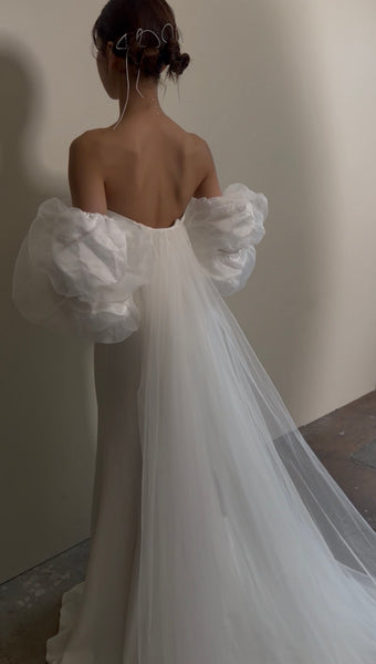 3way パフスリーブ バックトレーン ベアトップドレス(W282)