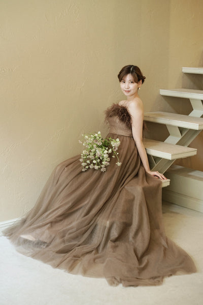 オーストリッチ フェザー チュールドレス(W348BR)