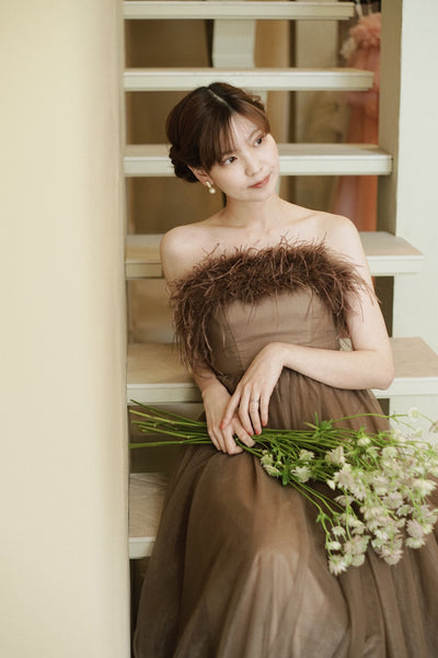 オーストリッチ フェザー チュールドレス(W348BR)