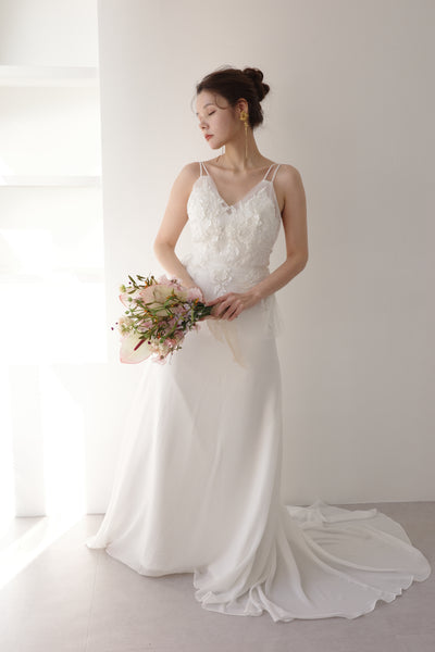 フレアデザイン 刺繍 シフォンドレス(W256)