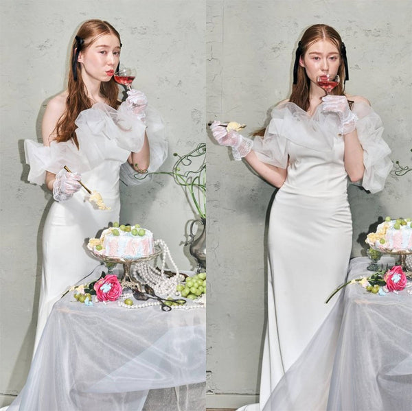 チュールショルダー ソフトマーメイドドレス(W341WH)