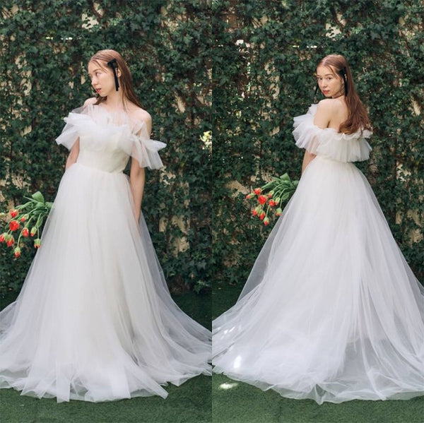 フリル オフショルダー チュールドレス ホワイト(W337WH)