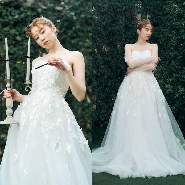 2way フラワーレース チュール Aラインドレス(W335)