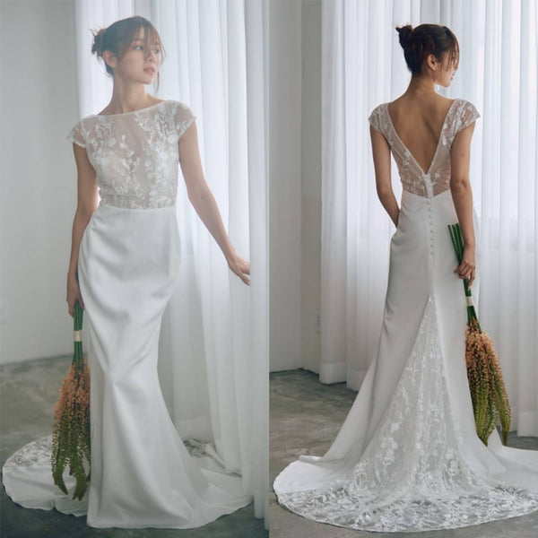 フレンチスリーブ 刺繍 ドッキングドレス(W324)