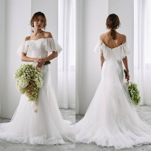 チュール バックフリル オフショルダードレス ホワイト(W325WH)