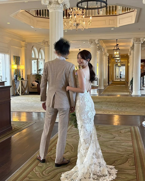 刺繍 総レース ソフトマーメイドドレス(W371)