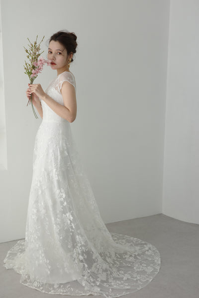 フレンチスリーブ 総レース Aラインドレス(W168)