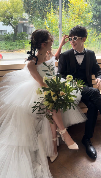 チュール ロングトレーン ミニドレス(W367)