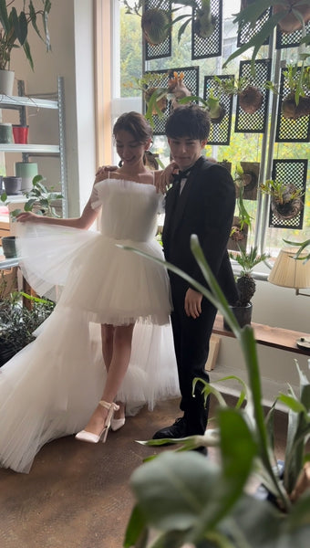 チュール ロングトレーン ミニドレス(W367)