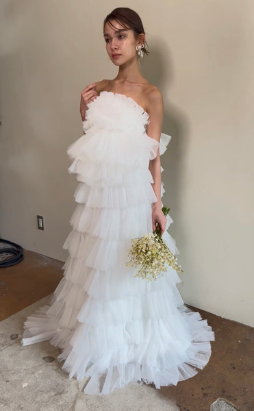 フリル チュール ティアードドレス(W359)