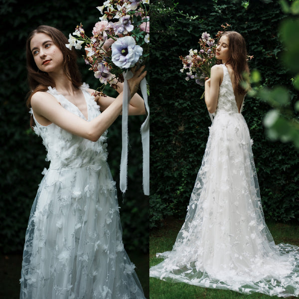 フラワーレース Vネック ノースリーブドレス(W262SI)