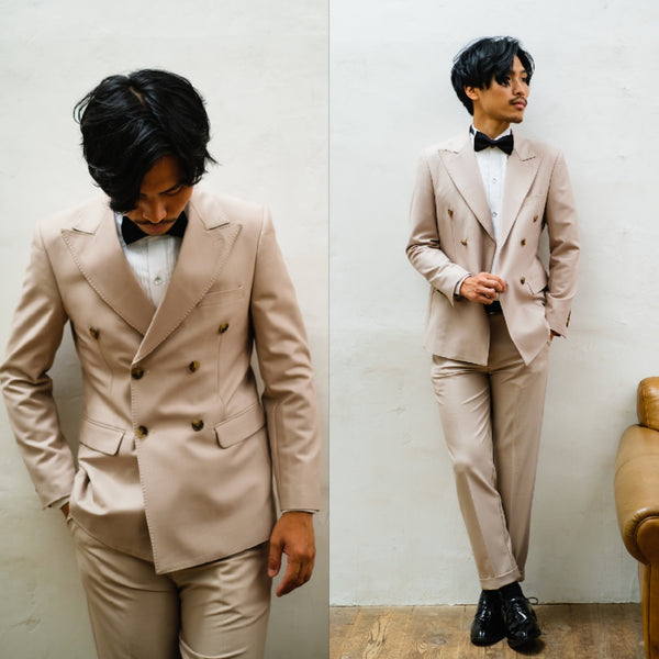 ダブル メンズスーツ タキシード ツーピース ライトベージュ (M03)