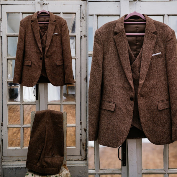 ツイード スリーピース メンズスーツ タキシード(M05)