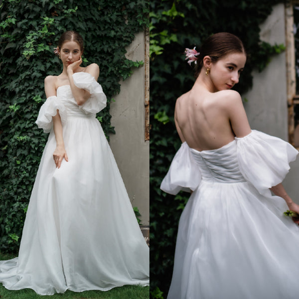 オーガンジーサテン パフスリーブドレス(W260)