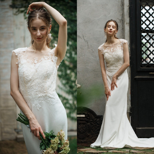 花柄刺繍 ソフトマーメイドドレス(W263)