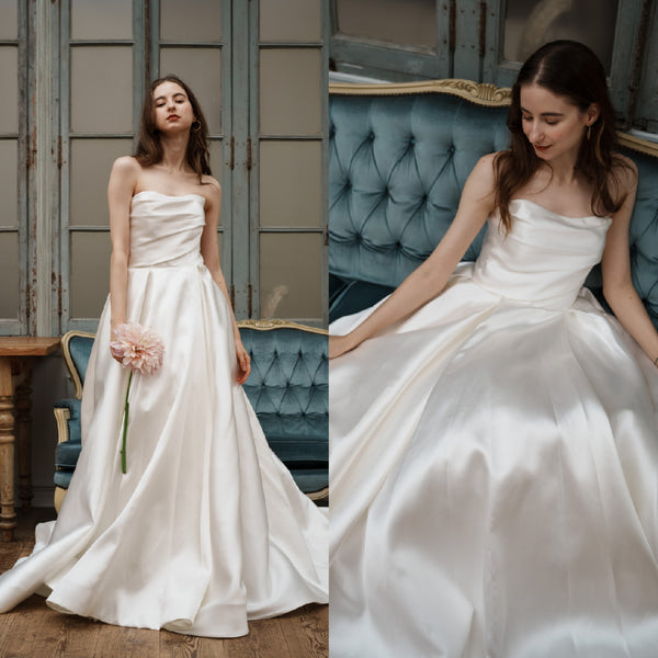 ミカド風サテン ベアトップドレス(W259)