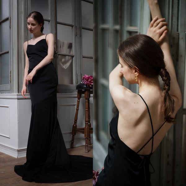 バッククロス キャミソールドレス ブラック(W261BK)