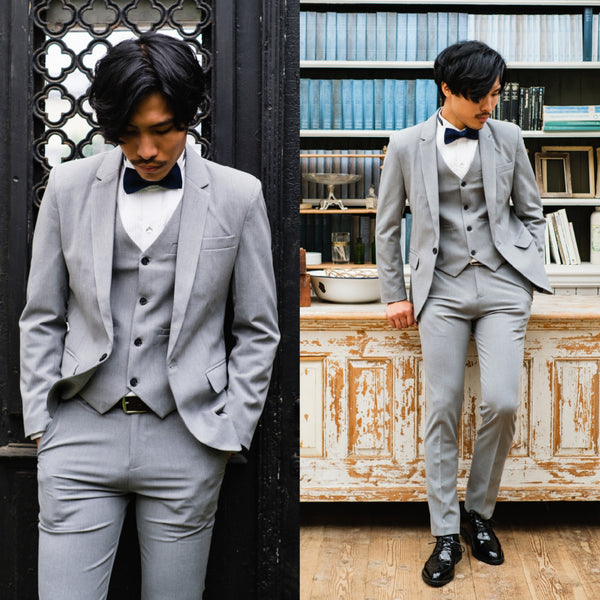 スリーピース メンズスーツ タキシード ライトグレー(M04)