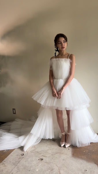 チュール ロングトレーン ミニドレス(W367)