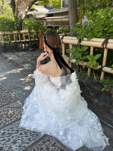 フラワーレース パフスリーブドレス(W272)