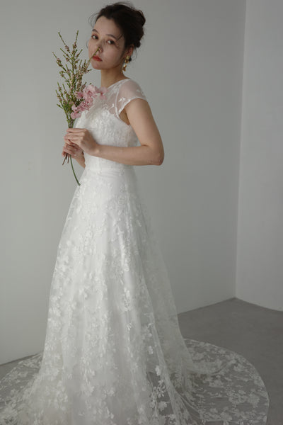 フレンチスリーブ 総レース Aラインドレス(W168)