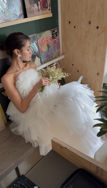 フリル チュール ティアードドレス(W359)