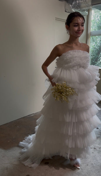 フリル チュール ティアードドレス(W359)