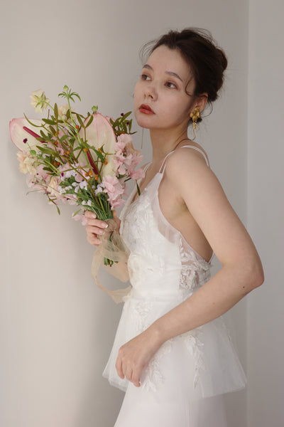 フレアデザイン 刺繍 シフォンドレス(W256)