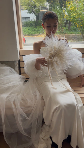 3way パフスリーブ バックトレーン ベアトップドレス(W282)