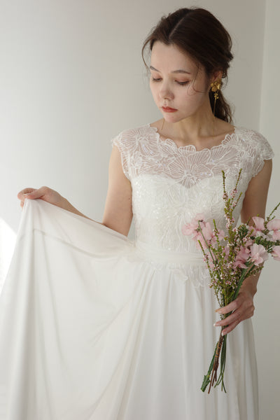 クラシカルレース フレンチスリーブ シフォンドレス(W178)
