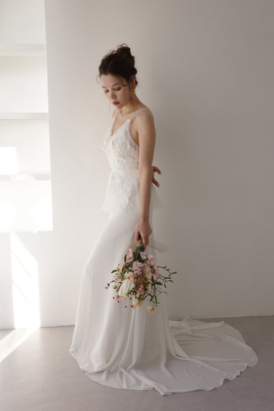 フレアデザイン 刺繍 シフォンドレス(W256)