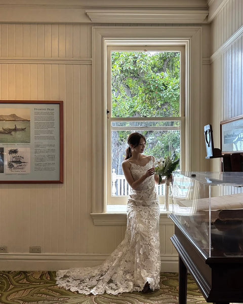 刺繍 総レース ソフトマーメイドドレス(W371)