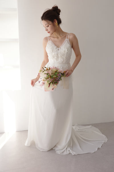 フレアデザイン 刺繍 シフォンドレス(W256)