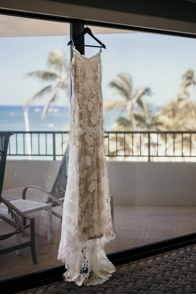 刺繍 総レース ソフトマーメイドドレス(W371)