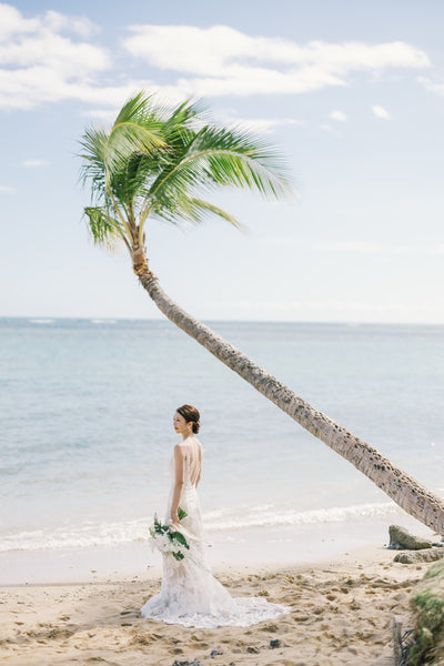 刺繍 総レース ソフトマーメイドドレス(W371)