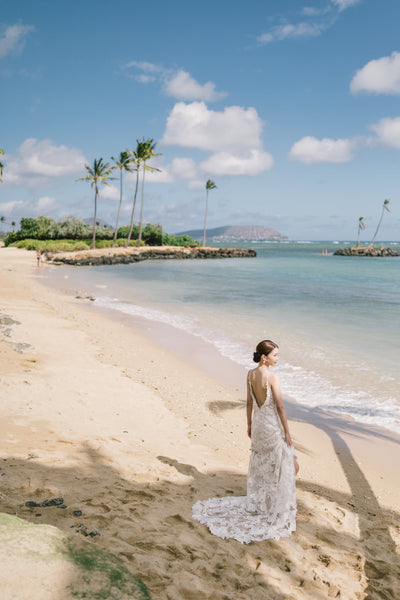 刺繍 総レース ソフトマーメイドドレス(W371)