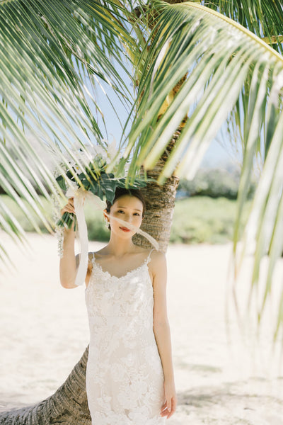 刺繍 総レース ソフトマーメイドドレス(W371)