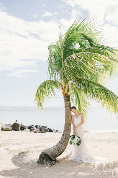 刺繍 総レース ソフトマーメイドドレス(W371)