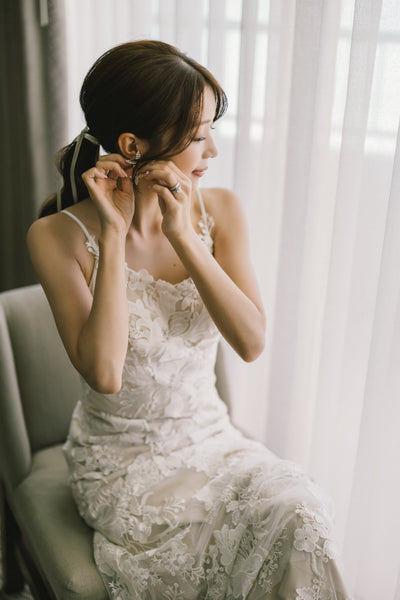 刺繍 総レース ソフトマーメイドドレス(W371)