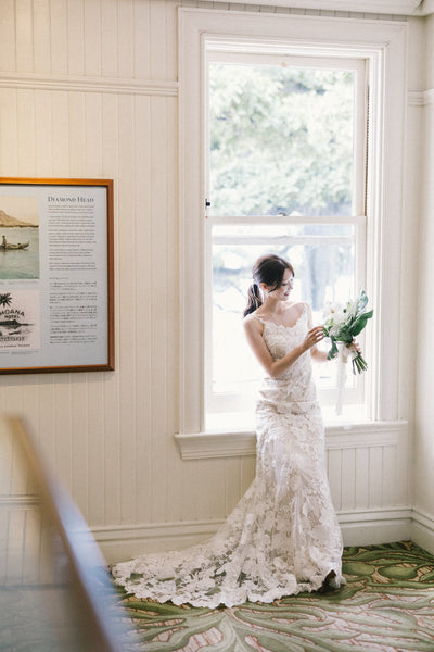 刺繍 総レース ソフトマーメイドドレス(W371)