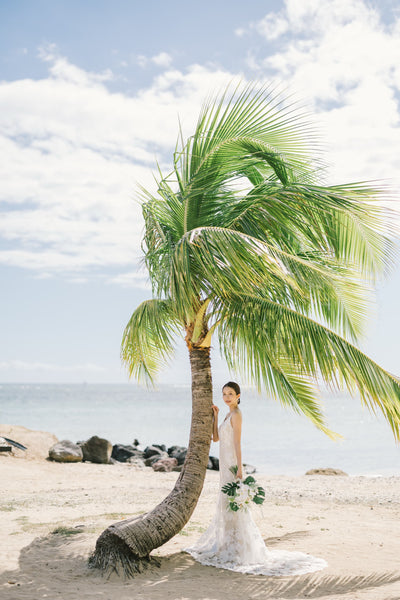 刺繍 総レース ソフトマーメイドドレス(W371)