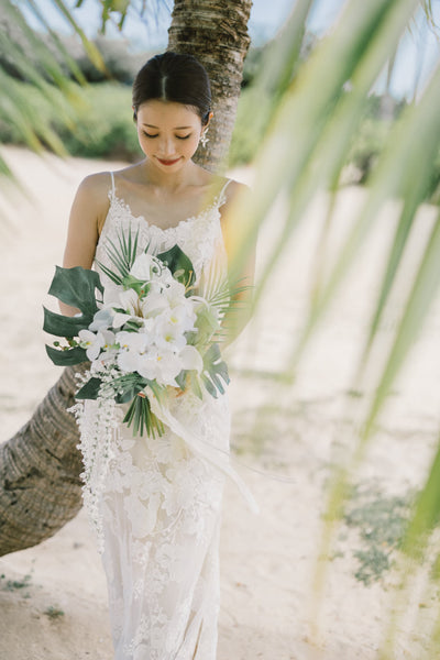 刺繍 総レース ソフトマーメイドドレス(W371)