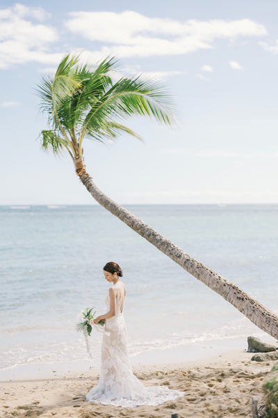 刺繍 総レース ソフトマーメイドドレス(W371)