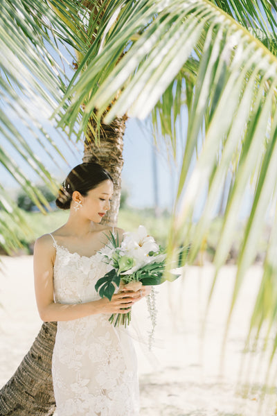 刺繍 総レース ソフトマーメイドドレス(W371)