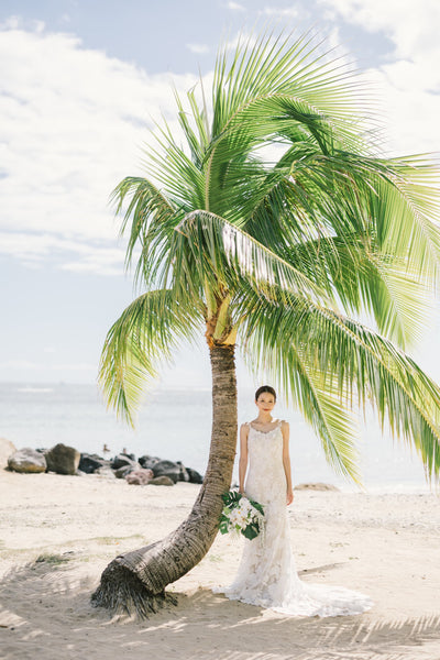 刺繍 総レース ソフトマーメイドドレス(W371)