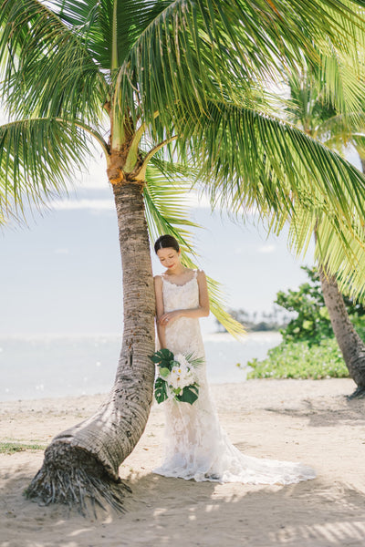 刺繍 総レース ソフトマーメイドドレス(W371)