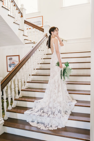 刺繍 総レース ソフトマーメイドドレス(W371)