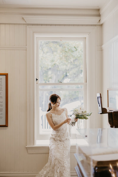 刺繍 総レース ソフトマーメイドドレス(W371)