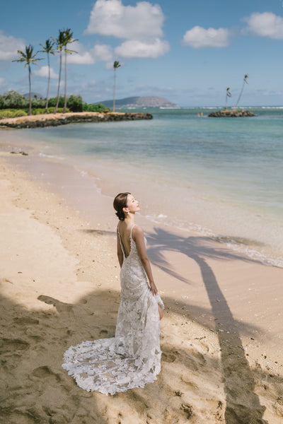 刺繍 総レース ソフトマーメイドドレス(W371)